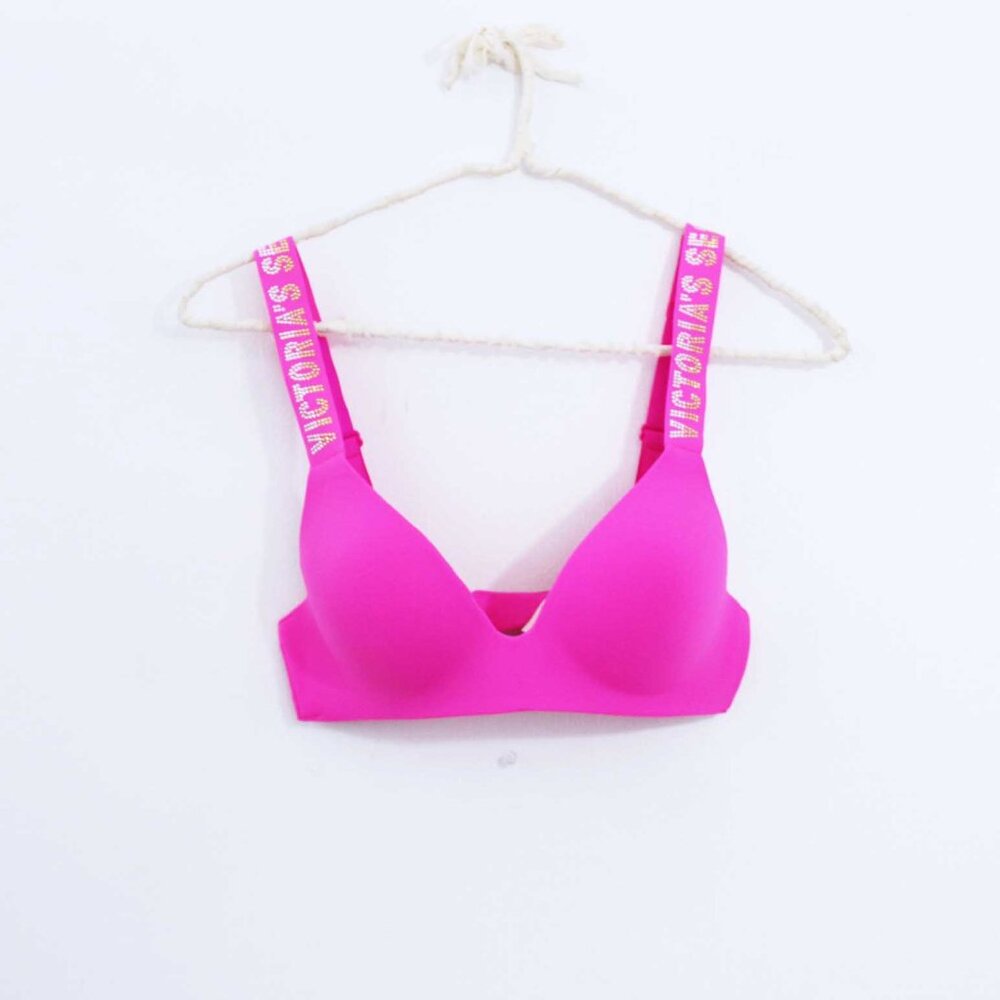 Victoria's Secret T-shirt Studded Logo Hot Pink Wireless Bra